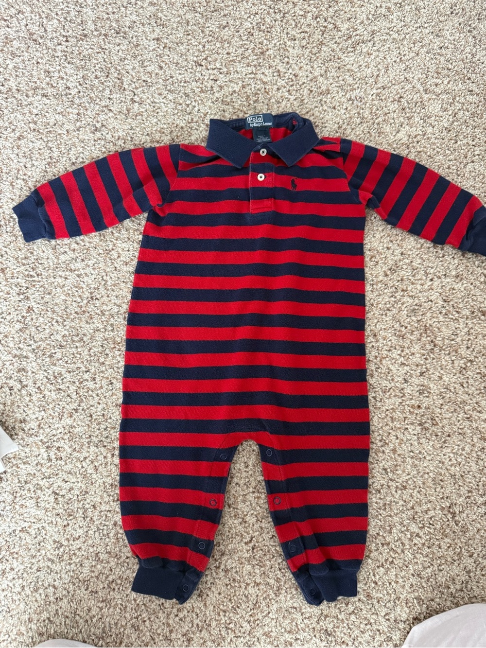 Ralph Lauren Red & Navy Striped Cotton One-Piece Romper 24 Months